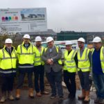 Stonecross site visit. Councillor Leadbitter with Hanover and Springfield staff